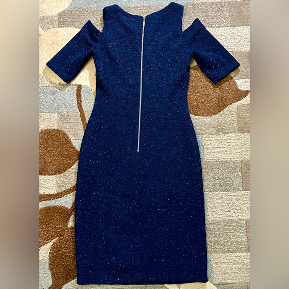 Eliza J Cold Shoulder 1/2 Sleeve Midnight Sparkle Textured Knit Sheath Dress - Picture 6 of 8